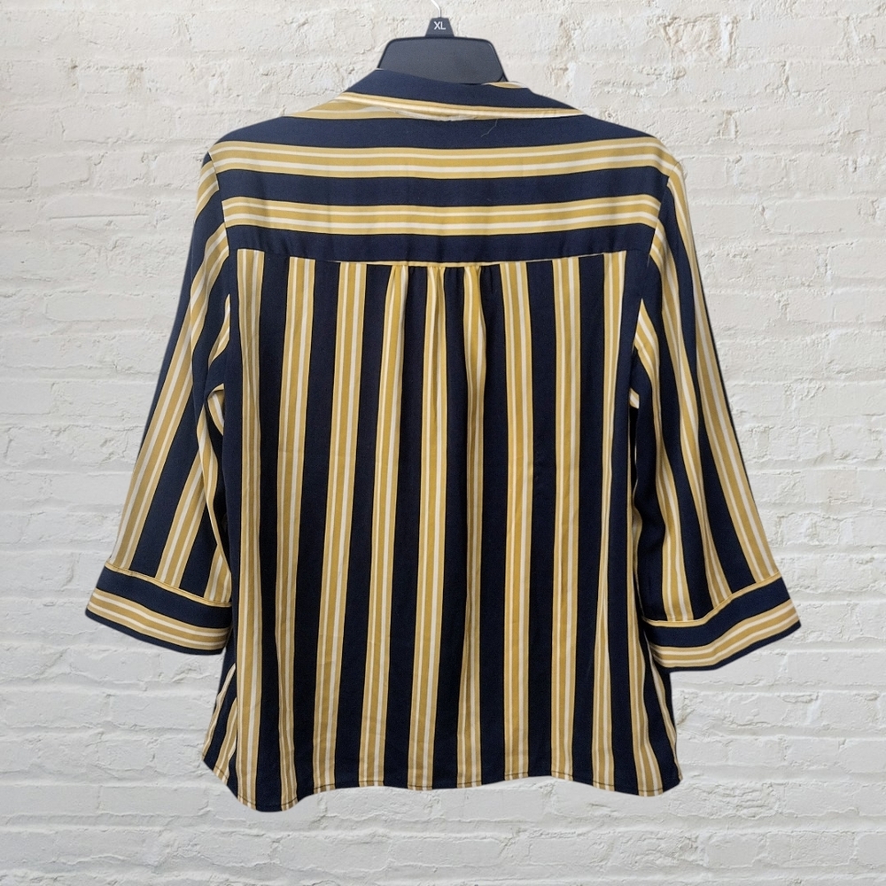 Express Women's Yellow And Blue Striped Blouse Size Medium - Picture 3 of 5